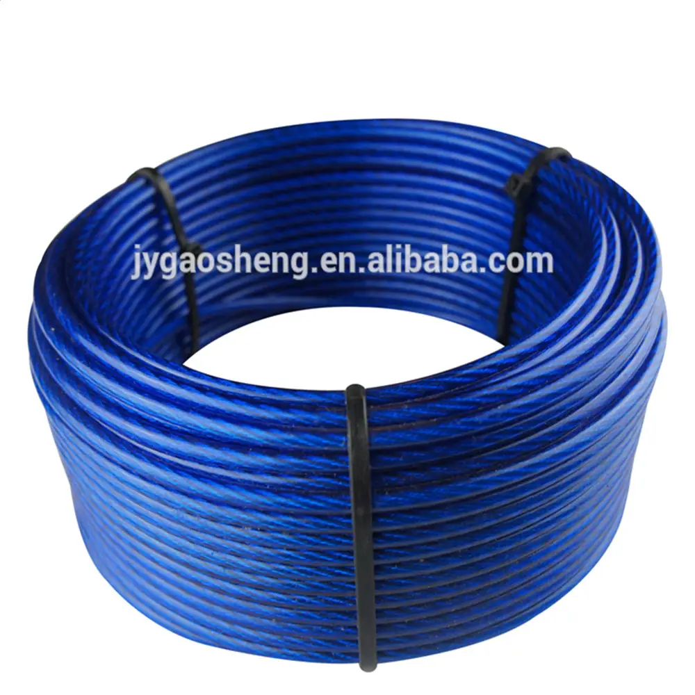3.2mm 7X7 Plastic Coated Galvanized Steel Wire Rope/Vinly Coated Steel Cable für Clothes linien/Zip linien
