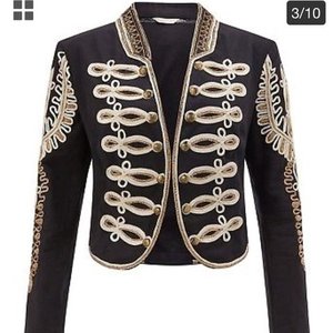 Blazer de lana bordado con hilo metálico, cruzado, formal, gótico/victoriano, de sarga marina con elastano - Product Image 4