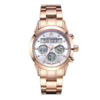 Alazan Factory Wholesaler Muslim Azan Alfajr Leather Man Rose Gold  Pray Qibla Compass Waterproof Dual Time Wrist Watch Supplier