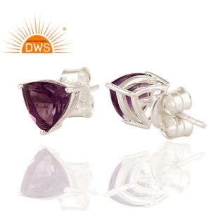 Boucles d'oreilles en pierres précieuses améthyste découpées en triille, accessoires de beauté pour femmes, bijoux de fête, vente en gros, argent fin, vente en gros - Product Image 2