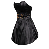 Corset bustier sexy en cuir, grande taille 6, ceinture, gothique, boucles punk, robe avec jupe, costume de pirate,