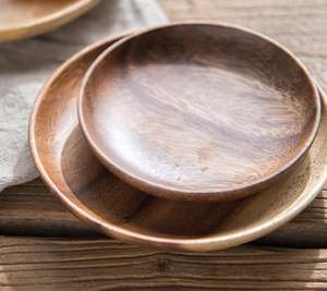 Platos de Servir Redondos de Madera de Acacia Natural Pulida a Mano, Estilo Tazón, Color Marfil Antiguo, Decorativos para Aperitivos y Salsas - Product Image 3