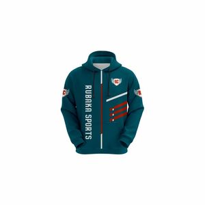 Sweat à capuche de sport personnalisé bleu sarcelle avec fermeture éclair complète et logos imprimés pour l'entraînement et les vêtements d'équipe - Product Image 2