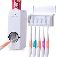Dispensador de creme dental, dispensador de creme dental para banheiro, automático, com 5 conjuntos de suporte para escova de dentes
