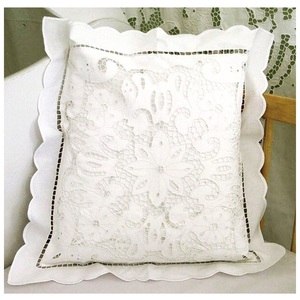 Quang Thanh Embroidery 100% Linen Hand Embroidered <b>Cushion</b> Cover Light <b>Square</b> Pattern Removable Massage Feature Living Hotel - Product Image 1