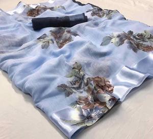 Vêtements de fête brodés lourds imprimés de toutes tailles et vêtements de mariage multicolores Saree avec fabrication de blouses - Product Image 4