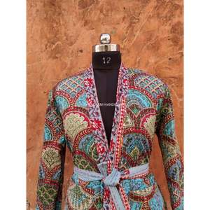 Veste d'hiver en coton multicolore, 5 pièces, impression multicolore, court, Maxi ethnique, Kantha manteau pour femmes, peignoir fait à la main - Product Image 2
