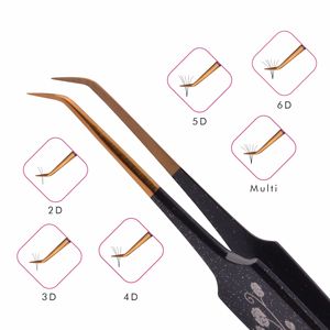 Pinzas para extensión de pestañas de alta calidad, estampadas completamente en negro con punta dorada, Etiqueta Privada, novedad - Product Image 2