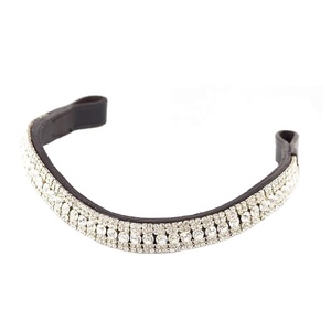 <b>Top</b> Quality Leather Equestrian Horse Brow Band With Five Row <b>Crystal</b> Decoration Wholesale Manufacturer All Sizes Available - Product Image 1
