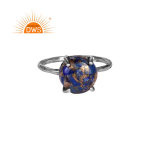 Lapis Lazuli พลอยธรรมชาติ Prong ชุดซ้อนแหวนผู้ผลิตเครื่องประดับ925ออกซิไดซ์ผู้จัดจำหน่ายเครื่องประดับแหวนเงินออกซิไดซ์ - Product Image 1