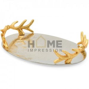 Diseño de lujo, manijas de hojas de Metal, centro de mesa, bandeja moderna para servir té y café, bandeja para servir para el hogar, accesorio de cocina - Product Image 3