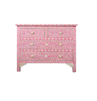 Commode en nacre incrustée de os, style moderne et traditionnel, pour chambre à coucher, salon, cuisine, hôtel, rose, Inde