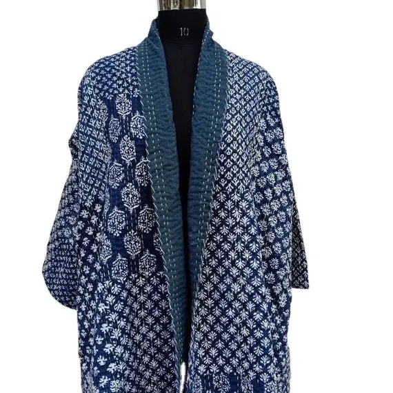 Nieuwste Handgemaakte Damesjas Kantha Gewatteerd Jasje Kimono Cardigan Casual Badjas En Nachtkleding Indiase Fabrikant En Groothandel