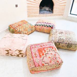 Moroccan Kilim Pillow, Outdoor Morocco <b>Pouf</b>, Floor <b>Pouf</b>, Vintage Moroccan Ottoman, - Product Image 1
