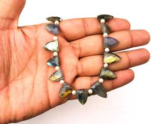 20 Pieces Natural <b>Labradorite</b> Gemstone Faceted Half Marquise Shape Genuine Blue Flashy Briolette Beads Wholesale - Product Image 2