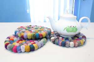 Lot de 3 tapis de table en feutre écologique faits à la main 20 CM tampons chauffants de cuisine en laine ronde multicolore Dessous de plat décoratifs - Product Image 4