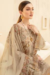 Haute qualité adultes femmes vêtements de fête Fine broderie en mousseline de soie Shalwar Kameez costumes en soie et viscose lin - Product Image 4