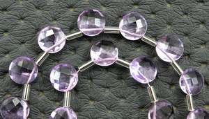 ลูกปัดทรงเหรียญทำด้วยมือเกรด AAA 18ชิ้นหินพลอยอเมทิสต์สีชมพูธรรมชาติสำหรับทำเครื่องประดับ - Product Image 3