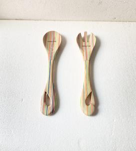Multi-Color Wooden Salad Tool Vegetable <b>Serving</b> <b>Spoon</b> Set of 2-Pcs Wood Salad Server Set Kitchen Utensils <b>Serving</b> <b>Spoon</b> Fork Set - Product Image 2