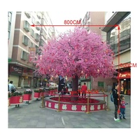 Customized 600cm height mushroom shape cheap large fiberglass artificial pink peach blossom flower tree plant