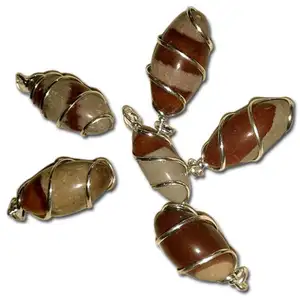 stone pendant Narmada River jasper wrapped pendant Healing stone tumbled pendant crystal tumbled pebble Gemstone necklace