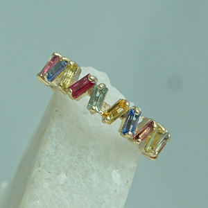 บาแกตต์พลอยแซฟไฟร์หลาย14K สีเหลืองทอง Eternity วงแหวนสแต็คเครื่องประดับขายส่ง,เครื่องประดับแหวนผู้หญิง - Product Image 4