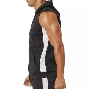 OEM vente en gros gilet de gymnastique décontracté pour hommes débardeurs en tricot de polyester respirant avec impression bouffante à capuche sans manches avec logo - Product Image 4
