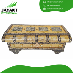 Coffre au trésor Bahubali, finition en cuir artificiel, en bois fait à la main (13 "x 5.5" x 4 "INCH) doré au meilleur prix - Product Image 6