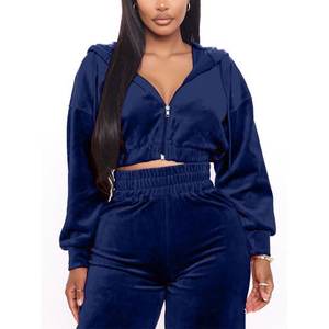 <b>Women's</b> 2 Piece Outfits Velvet Tracksuit Zip up Croptop Style Hoodie Velour <b>Sweatpants</b> Workout Sweatsuit - Product Image 6