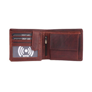 Portefeuille en cuir véritable vintage avec blocage RFID pour hommes, 1 poche à monnaie, deux poches pour monnaie, 12 compartiments pour cartes en coton - Product Image 1