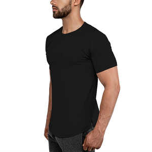 T-shirt à ourlet incurvé avec ourlet fendu T-shirt de fitness Gym Crew pour hommes Impression personnalisée Design en gros personnalisé - Product Image 5