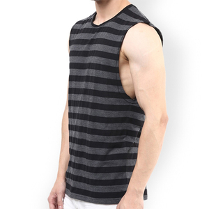 Custom high quality running wear grey and black color striped design 100%cotton customized logo sleeveless <b>shirts</b> for <b>man</b> - Product Image 3