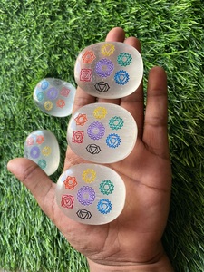 Wholesale Selenite Chakra Symbol Engraved <b>Quartz</b> Crystal Love Palm Stone Pendulum Agate Gemstone Healing <b>Plate</b> Home Decoration - Product Image 2