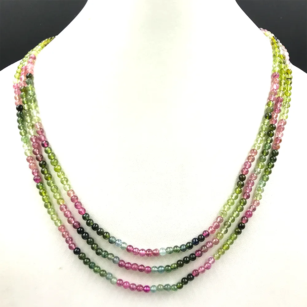 New Arrival 3.5 mm Multicolor Tourmaline Round Beads Strings From India