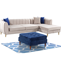 Sofá Seccional Esquinero Chesterfield Moderno de Terciopelo con Botonaduras, Sofá Cama con Estructura de Madera Maciza para Apartamento, Sala de Estar, Gimnasio, Centro Comercial, Hospital