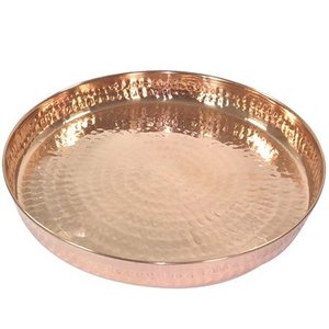 Thali en cuivre fait à la main par un vendeur indien, assiette design martelée pour mariage et dîner, ensemble de bols en verre et en acier - Product Image 5