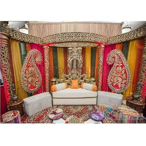 Sangeet-escenario de boda colorido, decoración nocturna, estilo indio, elegante, para escenario - Product Image 1