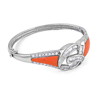 Élégant bracelet manchette en argent sterling 925 avec corail, serti de zircone cubique taille baguette, design nœud papillon, bijoux classiques pour femme
