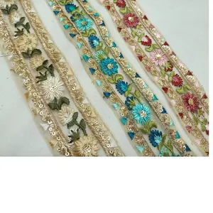 custom made embroidered floral laces on net fabric available in pastel shades suitable for trim and ribbon stores