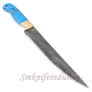 New Custom Hand Forged Damascus Fillet Fishing knife With leather Sheath cover (smk1599) - Product Image 2
