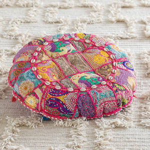 Indian Vintage Patchwork Hand Embroidered Designer Nonwoven Floor <b>Cushion</b> Handmade Home Decor for Hotel & Hospital Use - Product Image 1