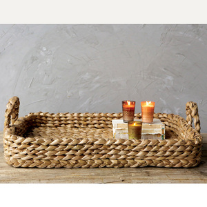 Cesta trenzada de jacinto de agua Natural hecha a mano, bandeja con asas para decoración y almacenamiento, venta al por mayor - Product Image 2