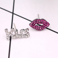 Boucles d'oreilles clous en argent sterling 925 plaqué rhodium, zircon, design personnalisé, motif baiser rouge, bijoux tendance pour cadeau de fête
