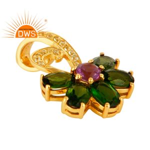 Peridoto verde Natural y amatista y piedra preciosa cromada, colgante de plata de ley chapada en oro de 18k, flor, proveedor de joyería - Product Image 2