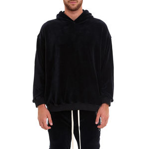 Sudaderas con capucha de terciopelo con estampado personalizado para hombre Sudadera de terciopelo azul liso sostenible de talla grande con técnica de lavado barata - Product Image 3