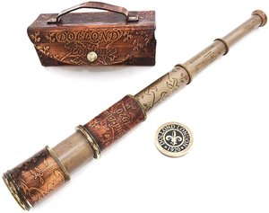 Télescope marin vintage en laiton antique, type jumelles de navigation de Londres, avec boîte en cuir, fait main, pour décoration intérieure - Product Image 1