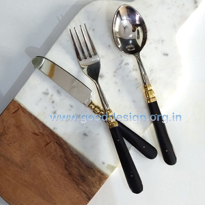 Ensemble de 3 couverts en acier inoxydable 304 au design unique avec poignée noire pour mariage de luxe et fête de Noël à bas prix - Product Image 2