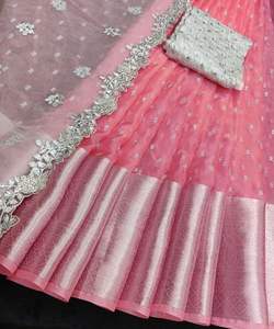 Banarasi Soie Jacquard Saree avec Chemisier Femmes Porter Dames Fête Festival Usage Quotidien Doux Coton Soie Sari En Gros Bas Prix Vêtements - Product Image 5