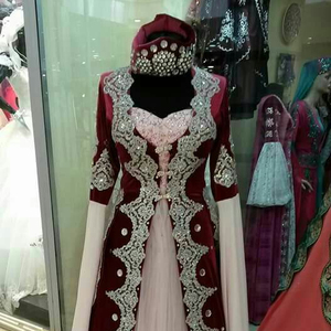 RED HEAVY WORK CAFTAN DRESS EMBROIDERY of DABKA, CRYSTAL GLASS BEADS,GLASS STONE WORK for PARTY-WEAR @ 2022 - Product Image 1