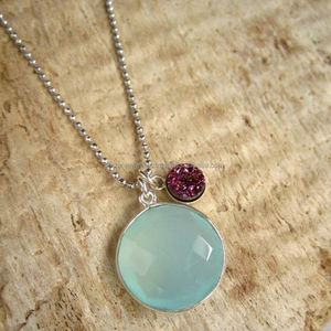 Pendentif en pierre précieuse de calcédoine et druse, fait en argent sterling 925, bijoux plaqués en or - Product Image 1